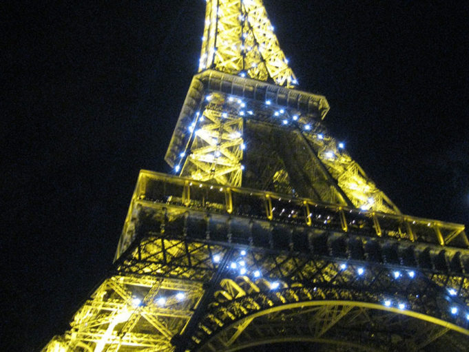 Paris, France - Eiffel Tower Night with Lights Flashing